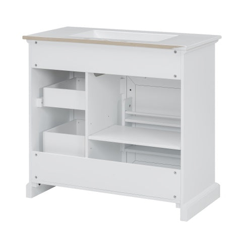 36Bathroom Vanity With Sink, Ceramic Sink, 2 Tip-out Drawers, Soft Close Door Hinges, White