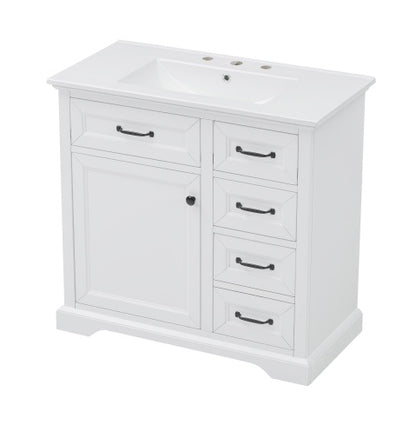 36Bathroom Vanity With Sink, Ceramic Sink, 2 Tip-out Drawers, Soft Close Door Hinges, White