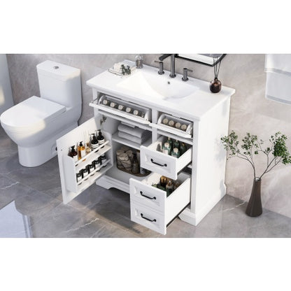 36Bathroom Vanity With Sink, Ceramic Sink, 2 Tip-out Drawers, Soft Close Door Hinges, White