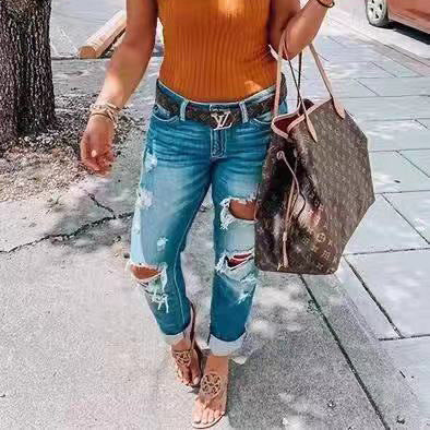 Ripped jeans personality women