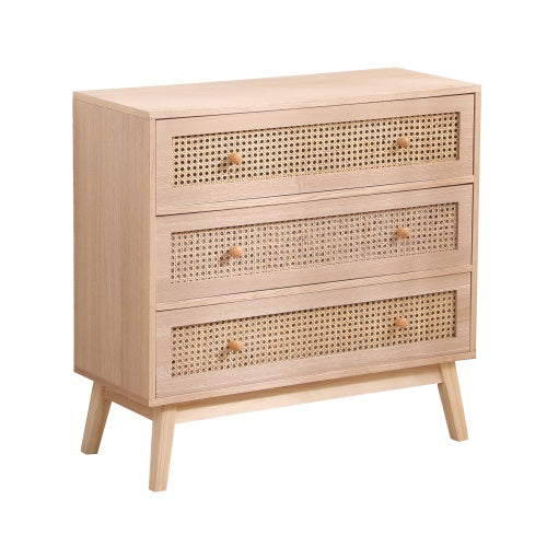 31.5 3-Drawers Rattan Storage Cabinet Rattan Drawer,for Bedroom,Living Room,Natural