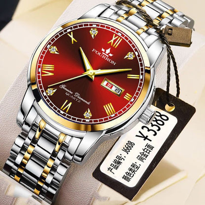 New Luminous Double Calendar Quartz Stainless Steel Waterproof Men's Watch With Watch