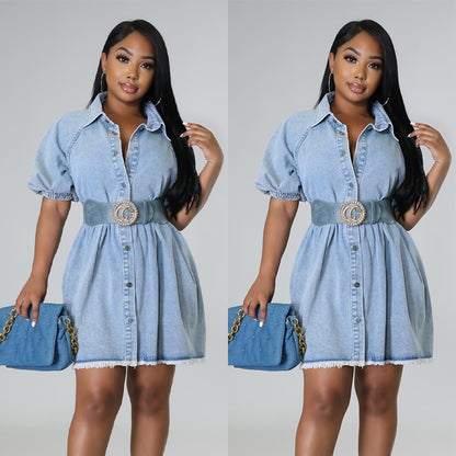 Women's Casual Cardigan Lapel Shirt Denim Dress