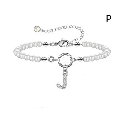 2024 New Fashion Toggle Clasp Initial Bracelet Women A-Z Letter Pendant 6mm Pearl Bracelet For Women Jewelry Gift