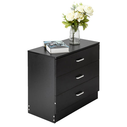 3 Drawers Bedside Table Black