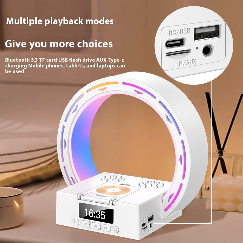 4 In 1 Wireless Bluetooth-compatible Speaker Charging Pad Bedside Lamp With Alarm Clock Wake-Up Light For Bedroom Support USB Drive TF Card