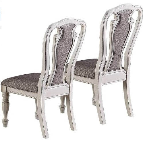 Antique White Set Of 2 Dining Chairs Grey Upholstered Tufted Unique Design Chairs Back Cushion Seat Dining Room