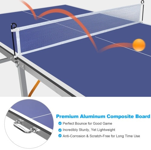 6ft Mid-Size Table Tennis Table Foldable Portable Ping Pong Table Set For Indoor  Outdoor Games With Net, 2 Table Tennis Paddles And 3 Balls