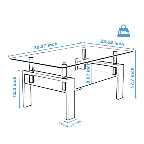 Rectangular Black Glass Coffee Table