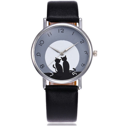 Nouveau Mode Belle Chat Montre En Cuir  Femmes Montres Quartz