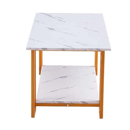 Coffee Table, 2 Layers 1.5cm Thick Marble MDF Rectangle Tabletop Iron Coffee Table