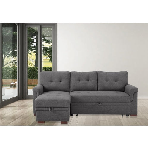 Dark Gray Linen Reversible Sleeper Sectional Sofa With Storage Chaise