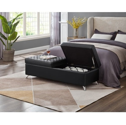 56.7 Bed Bench With Storage Black Leather