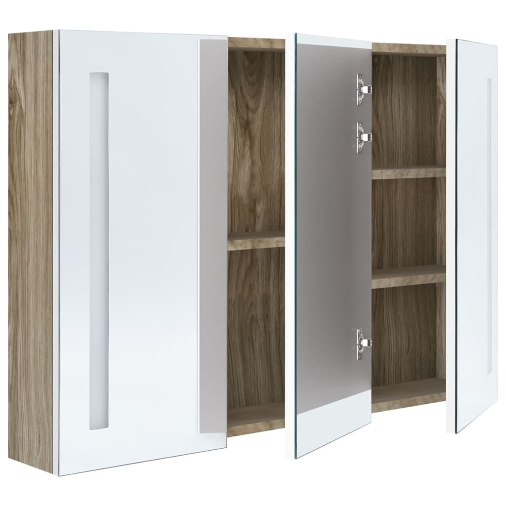 vidaXL LED Bathroom Mirror Cabinet 89x14x62 cm White and Oak