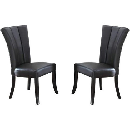 Black Faux Leather Upholstered Lines Back Set Of 2pc Chairs Dining Room Wide Flair Back Chair