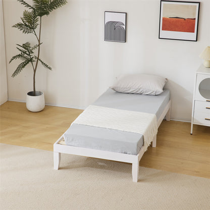 Basic Bed Frame Washed White Wooden Bed