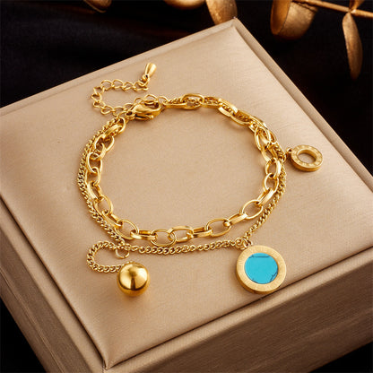 Stainless Steel Gold Plated Punk Fashion Double Layer Bracelet For Women Girl Snake Chain Party Luxury Jewelry