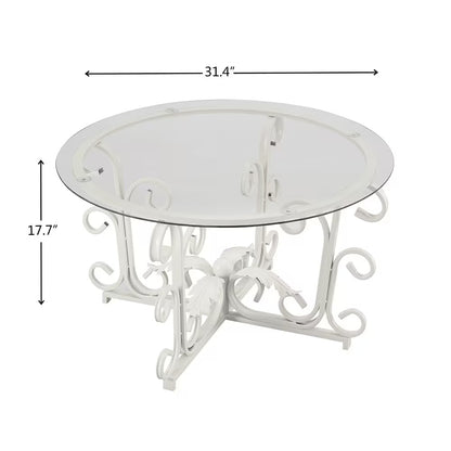 Round Tempered Glass Coffee Table With Metal Leaf Base, Casual Cocktail Table With Tempered Glass Top