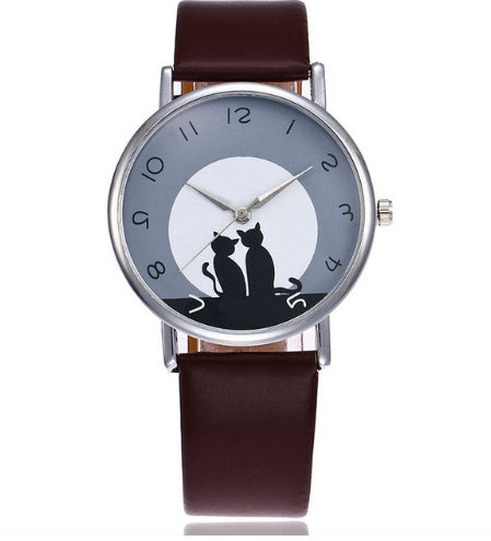 Nouveau Mode Belle Chat Montre En Cuir  Femmes Montres Quartz