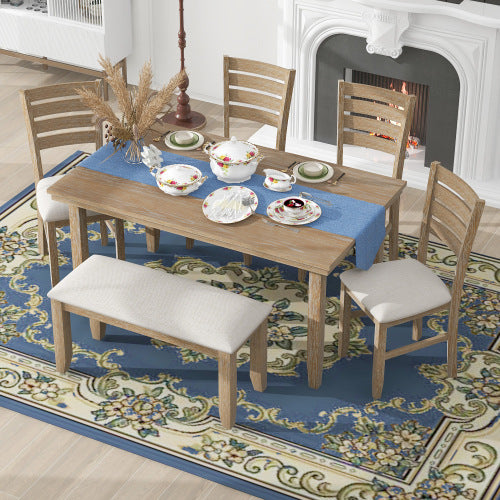 6-piece Wooden Dining Table Set With Dining Table And Chairs With Benches