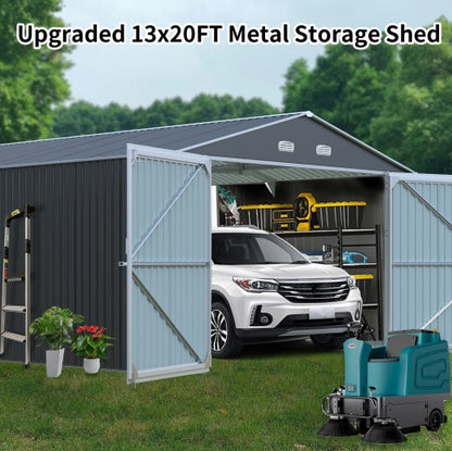 Spacious Outdoor Storage Shed This 13  20FT Outdoor Storage Shed Offers A Generous 250 Square Feet Of Floor Space, Perfect For Storing Trucks, Cars, Large Tools, And Lawn Equipment. With Double Front