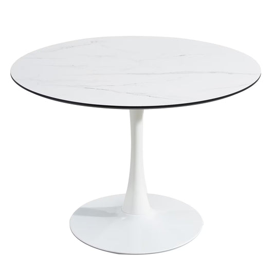 TULIP DINING TABLE ,Dia. 106cm ROUND, WHT, MARBLE WHT, 1pc Per Ctn