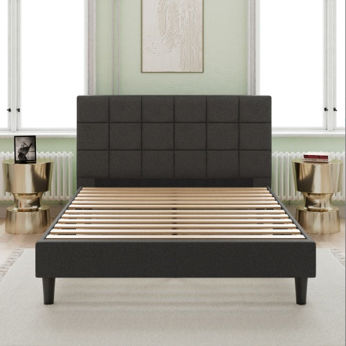 Upholstered Platform Bed Square Stitch - Queen