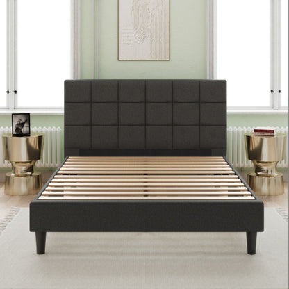 Upholstered Platform Bed Square Stitch - Queen