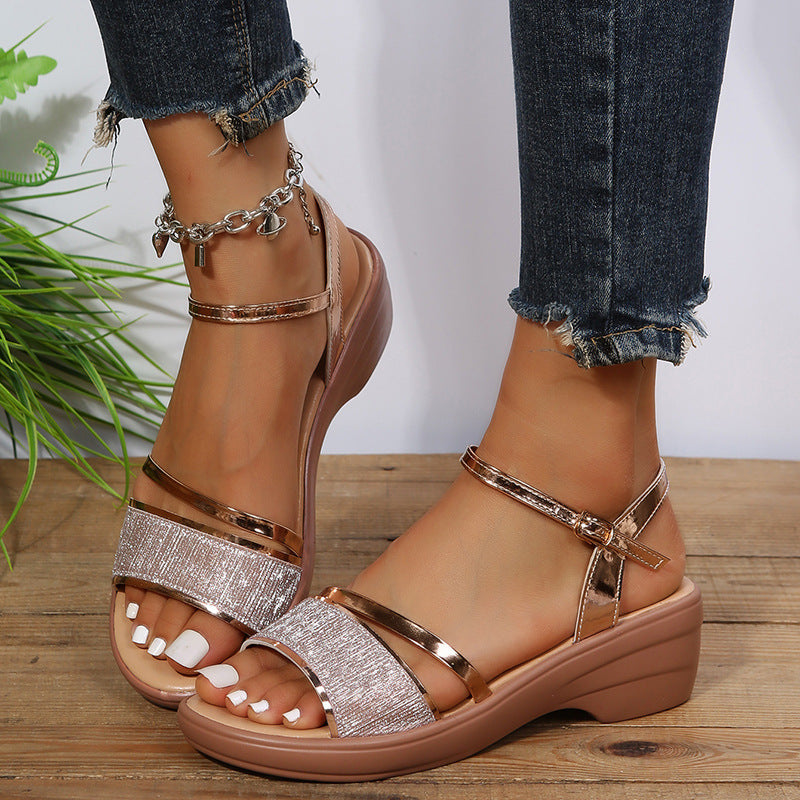 Women's Wedge Sandals Summer Peep Toe Buckle Shoes