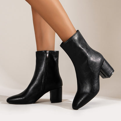 Chunky Heel Pointed Toe Boots With Side Zipper Fashion Mid-calf Boot For Women Shoes