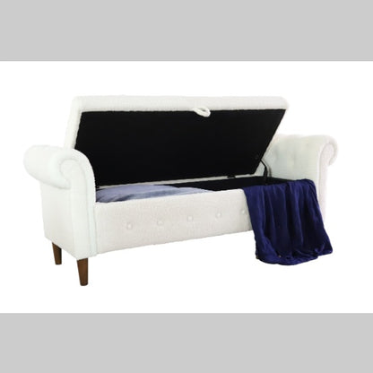 Beige Teddy Velvet Multifunctional Storage Rectangular Sofa Stool