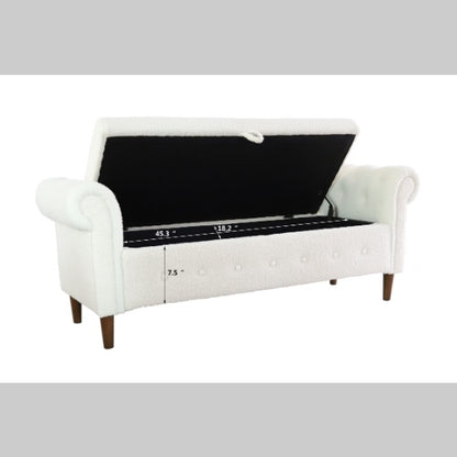 Beige Teddy Velvet Multifunctional Storage Rectangular Sofa Stool