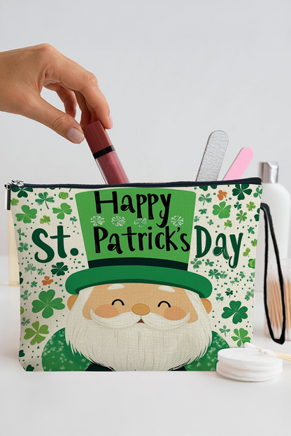 Green St Patricks Day Canvas Makeup Bag