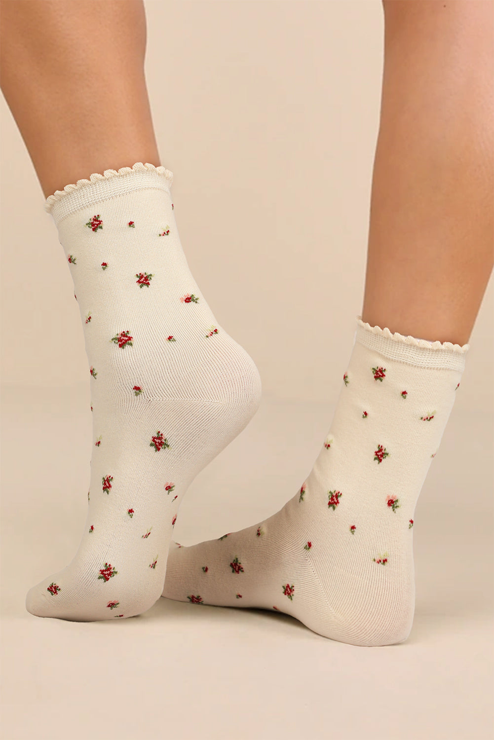 White Flower Cotton Crew Socks