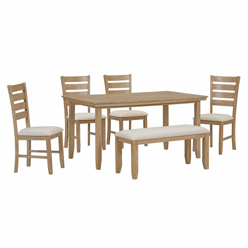 6-piece Wooden Dining Table Set With Dining Table And Chairs With Benches