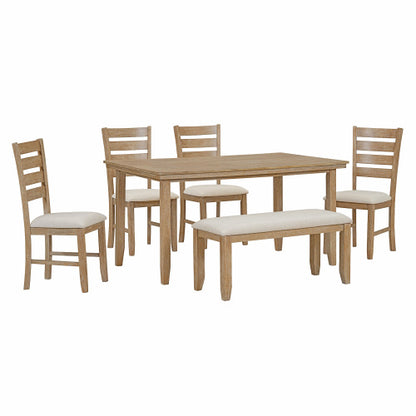 6-piece Wooden Dining Table Set With Dining Table And Chairs With Benches