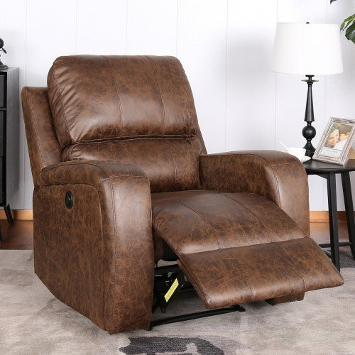 Power Electric Bonded PU Leather Recliner Chair with USB Charge Port, Vintage Home Theater Seating,Classic Single Sofa Seat-Nut Brown