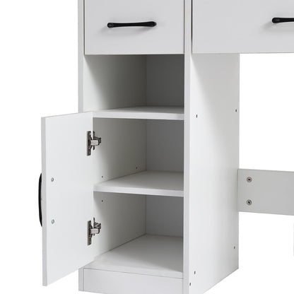 3 Color Lighting Modes With Adjustable Brightness, Dresser With 2 Drawers, Locker And Upholstered Stool, White