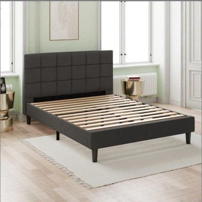 Upholstered Platform Bed Square Stitch - Queen