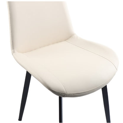 Beige PU Leather Dining Chair With Metal Legs, Modern Upholstered Chair Set Of 2 For Kitchen