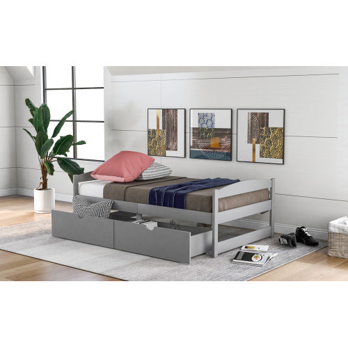 Twin Size Platform Bed, With Two Drawers, Gray