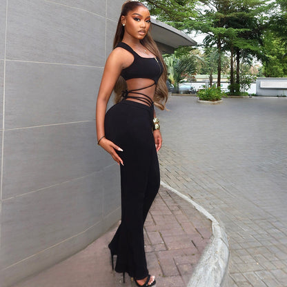 Women's Black Sleeveless Top High Waist Suit