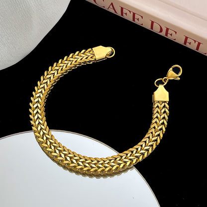 18K Gold Thick Hemp Flowers High-grade Exquisite And Versatile Personality Chain Titanium Steel Bracelet For Men Women Jewelry Gift