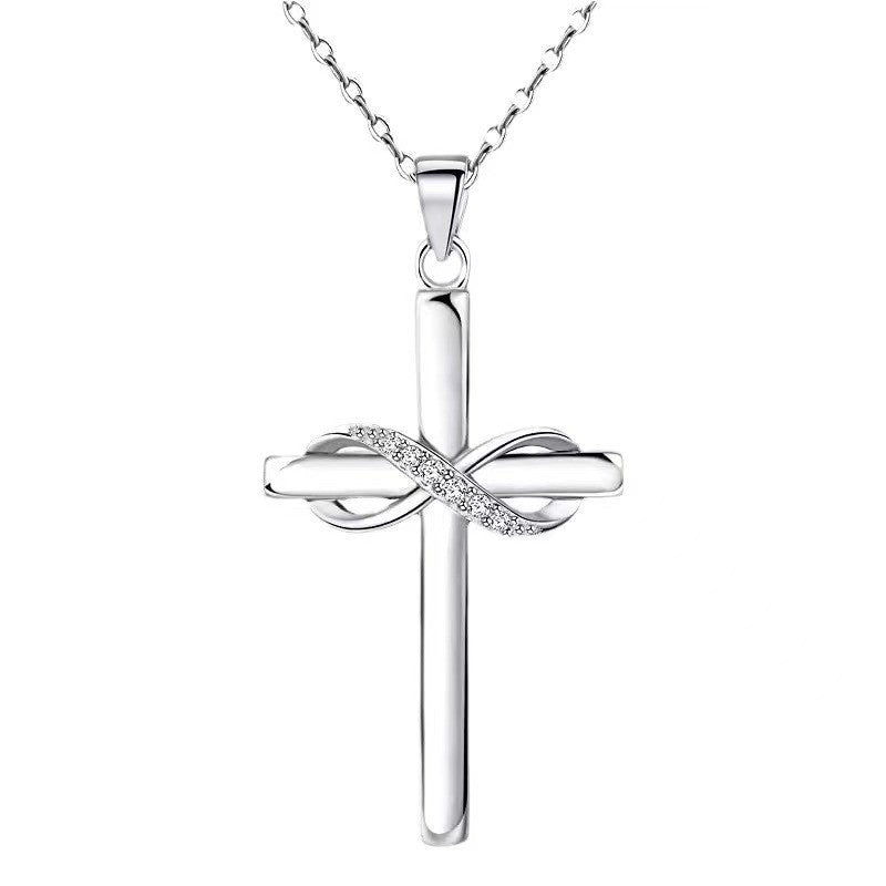 Cross With Infinity Sign Pendant Necklace For Women Simple Stylish Gold Color Neck Accessories Temperament Lady Jewelry Fashion Jewelry Valentine's Day Gifts