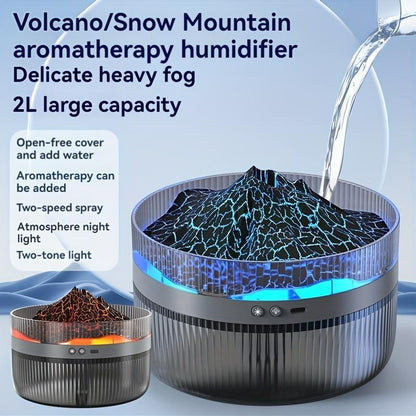 2 Color LED Mood Simulation Volcano Flame Light Humidifier -2L Large Capacity, Aromatherapy Diffuser With Timer, Auto Shutoff, Ultra Quiet Operation, Suitable For Bedroom, Office, Living Room Portable