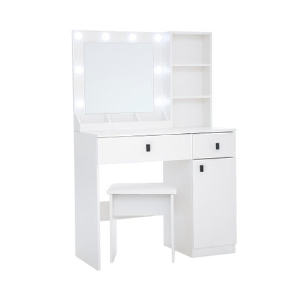 Vanity Desk With Lights, Vanity Set With Mirror, Makeup Vanity Desk With Large Drawers  Three Level Storage Dreeser, VanitysVanities With 3 Lights Brightness Adjustable For Bedroom, White