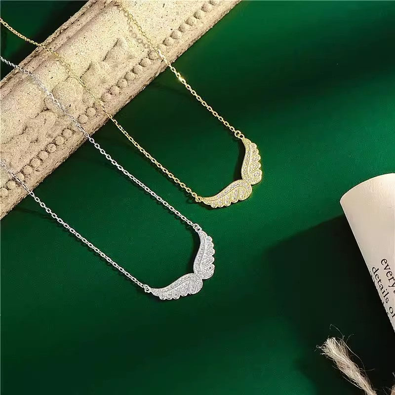 S925 Sterling Silver Cubic Zirconia Angel Wings Pendant Necklaces Women Sterling Silver 925 Clavicle Chain Necklaces Jewelry