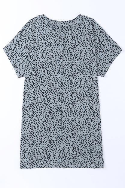 Animal Print Round Neck Tunic Tee with Pockets