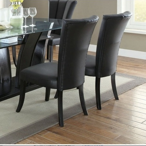 Black Faux Leather Upholstered Lines Back Set Of 2pc Chairs Dining Room Wide Flair Back Chair