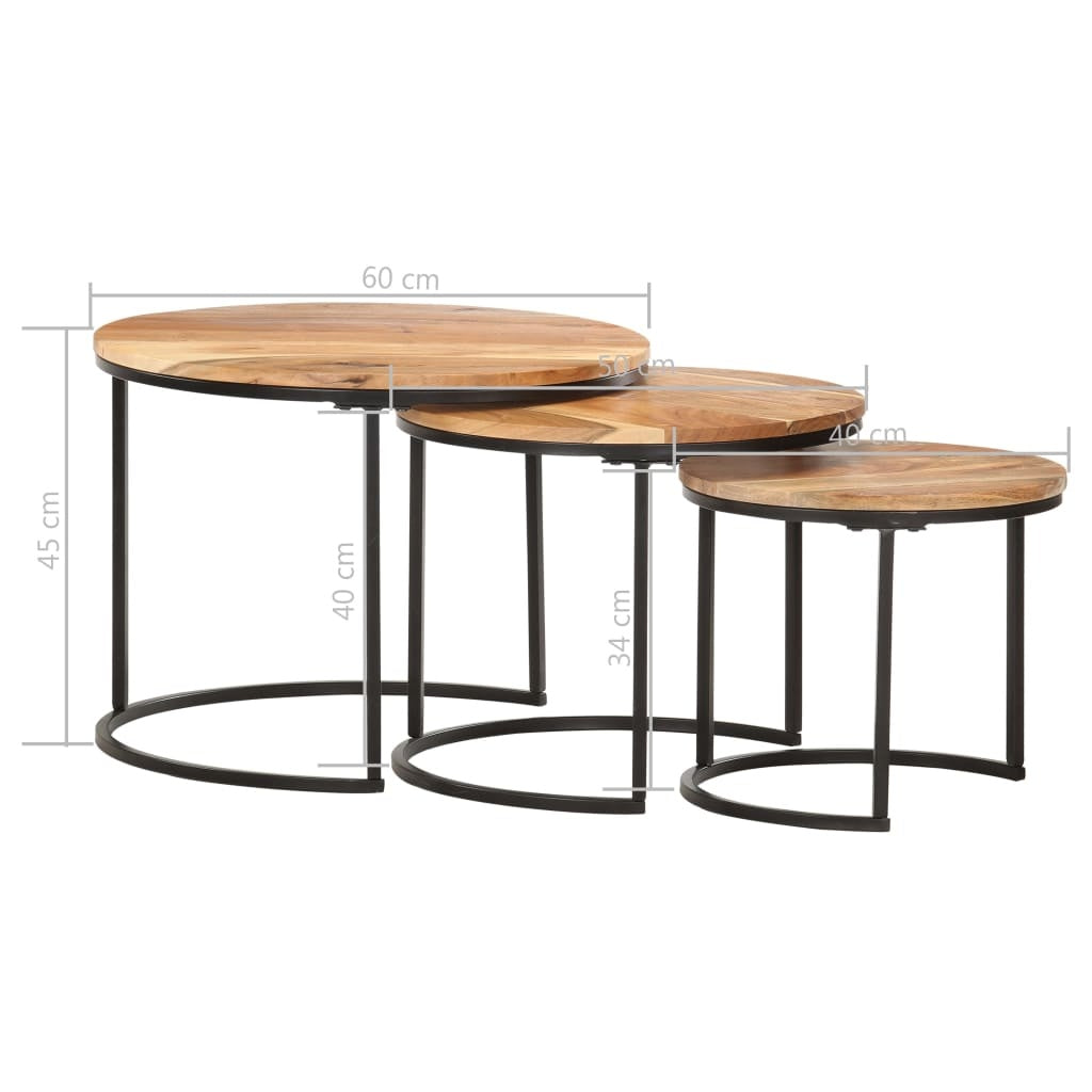 vidaXL Nesting Tables 3 pcs Solid Acacia Wood